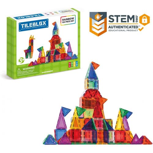  Magformers Tileblox Rainbow 104pc Set Magnetic Building Blocks, Educational Magnetic Tiles Kit , Magnetic Construction STEM Toy Set