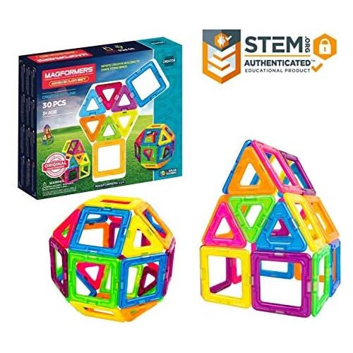  Magformers Neon (30 Piece) Magnetic Building Blocks, Educational Magnetic Tiles Kit , Magnetic Construction STEM Toy Set