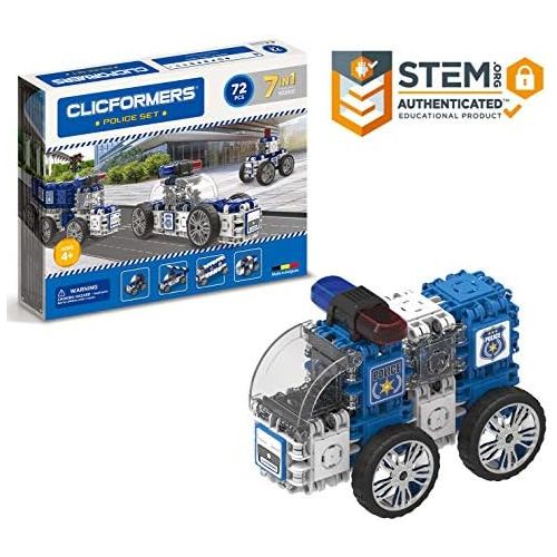  Magformers Clicformers Police Set (70 Piece) Educational Building Blocks Kit, Construction STEM Toy, Creative Building Bricks includes wheels