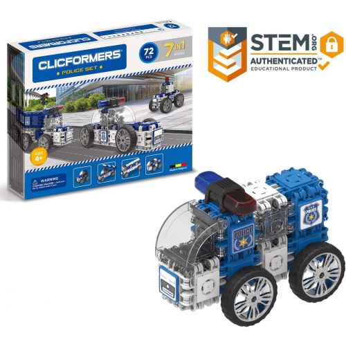  Magformers Clicformers Police Set (70 Piece) Educational Building Blocks Kit, Construction STEM Toy, Creative Building Bricks includes wheels