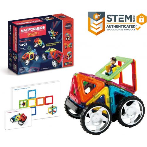  Magformers Vehicle Wow Set (16-pieces) Magnetic Building Blocks, Educational Magnetic Tiles Kit , Magnetic Construction STEM Toy Set includes wheels