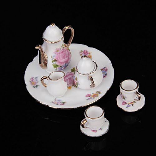 제네릭 MagiDeal 8 Stueck Miniatur Puppenhaus ESS Geschirr Porzellan Tee Set Teller Tasse Teller rosa Rose