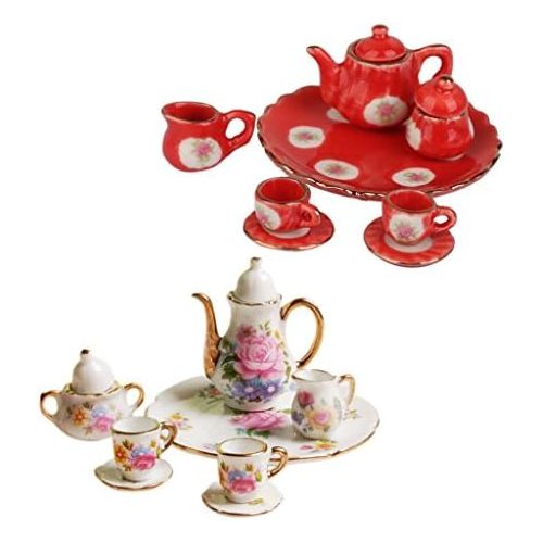 제네릭 MagiDeal 8 Stueck Miniatur Puppenhaus ESS Geschirr Porzellan Tee Set Teller Tasse Teller rosa Rose