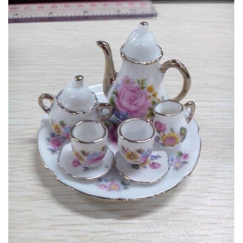  MagiDeal 8 Stueck Miniatur Puppenhaus ESS Geschirr Porzellan Tee Set Teller Tasse Teller rosa Rose