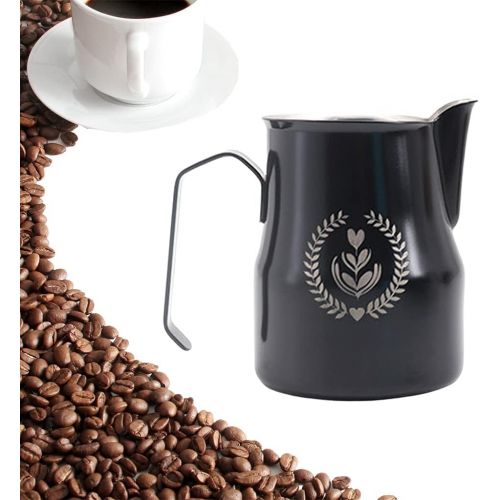  MagiDeal Coffee Milk Frothing Cup Barista Milk Steam Pitcher for Espresso Machine, Be Your Own Barista in Home and Office - Black 350ml