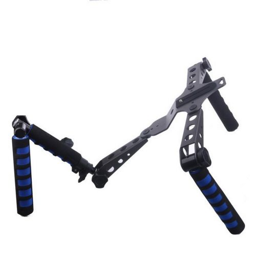  MagiDeal Foldable DSLR Camera Shoulder Rig Mount Kit Rail Rod Support with Dual Handgrip for Camera Movie Film Handle Stabilizer Kit Blue