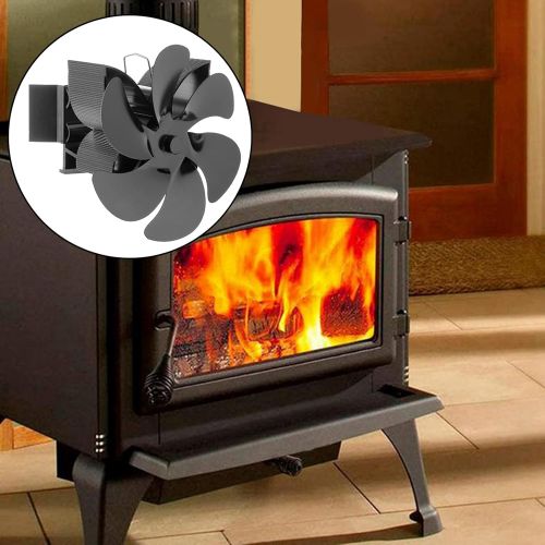  MagiDeal 6 Blades Stove Fan Heat Powered Wood/Log Burner Fan Eco Friendly Heat Circulation for Wood/Log Burner/Fireplace for 5 6inch Flue Pipe Black