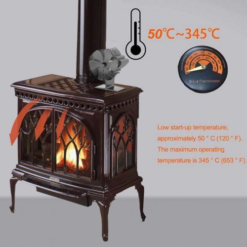 MagiDeal Heat Powered Stove Fan Thermometer 6 Blade Aluminium Silent Eco Friendly for Wood Log Burner Stoves