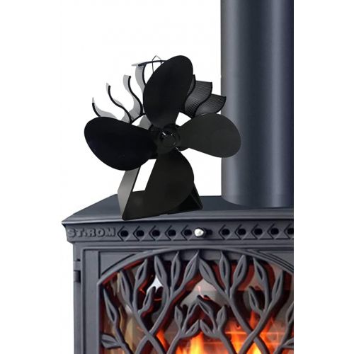  MagiDeal 4 Blades Heat Powered Stove Fan for Wood/Log Burner/Fireplace Black