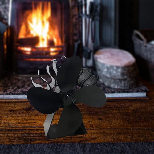  MagiDeal 4 Blades Heat Powered Stove Fan for Wood/Log Burner/Fireplace Black