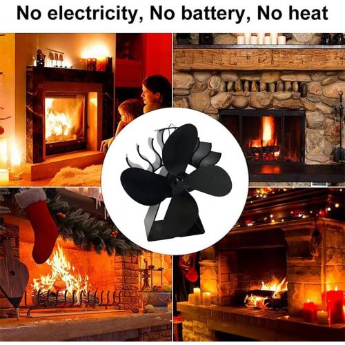  MagiDeal 4 Blades Heat Powered Stove Fan for Wood/Log Burner/Fireplace Black