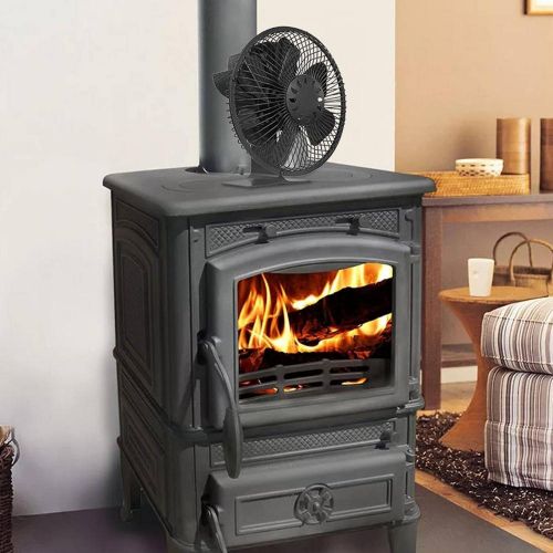  MagiDeal 5 Blades Heat Powered Stove Fan with Thermometer Fireplace Top Heat Distribution Wood/Log Burner Wood Burning Stove Fan for Pellet Stove