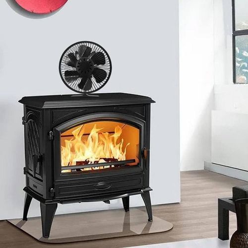  MagiDeal Black Stove Fan 6 Blades Fireplace Top with Thermometer Home Wood Burning Stove Fan