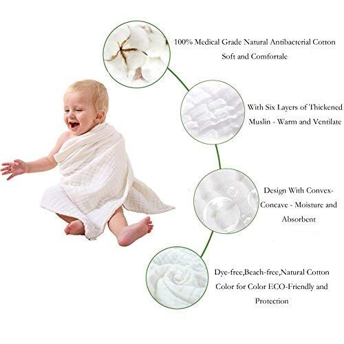  Magic Baby Bath Towel/Blanket - Organic and Hypoallergenic, Soft Muslin Cotton Newborn Towels and Washcloths Keep Kids Warm for Beach Swimming 41x41 Inch (Pack of 3, White)