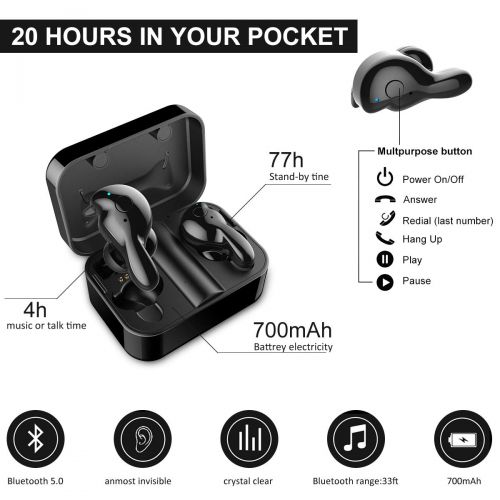  Wireless Earbuds, Magic Buds True Wireless Bluetooth HeadphonesHeadset 5.0 Mini in Ear Sport Earphones with Automatic Connected IPX6 Waterproof 3D Stereo Sound HD Microphone for i