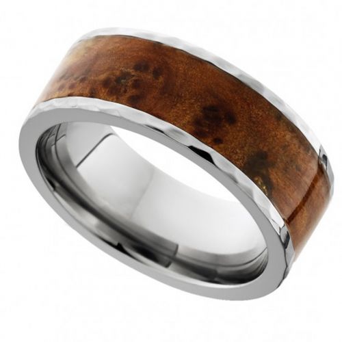  Magic Hands Jewelry Titanium Wood Inlay Ring 8mm Flat Band with 6mm Thuya Burl Wood Inlay Anniversary Ring Wedding Band Free Custom Laser Engraving Free Gift Box