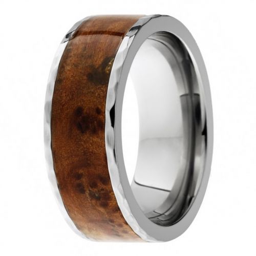  Magic Hands Jewelry Titanium Wood Inlay Ring 8mm Flat Band with 6mm Thuya Burl Wood Inlay Anniversary Ring Wedding Band Free Custom Laser Engraving Free Gift Box