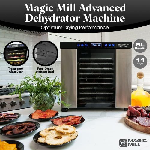  [아마존베스트]Magic Mill Commercial Food Dehydrator Machine | 11 Stainless Steel Trays | Adjustable Timer and Temperature Control | Jerky, Herb, Meat, Beef, Fruits and Vegetables Dryer | Safety