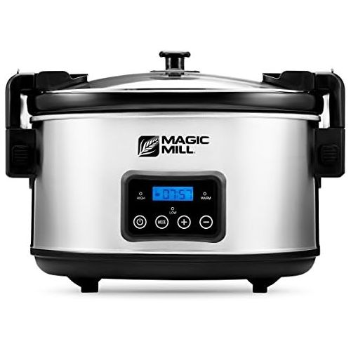  Magic Mill 8.5 Quart Slow Cooker Crock Pot, Digital Programmable, 20 Hour Timer, 3 Cooking Settings, Locking Lid for Easy Transport, Dishwasher Safe