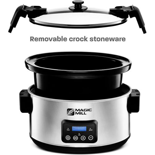  Magic Mill 8.5 Quart Slow Cooker Crock Pot, Digital Programmable, 20 Hour Timer, 3 Cooking Settings, Locking Lid for Easy Transport, Dishwasher Safe