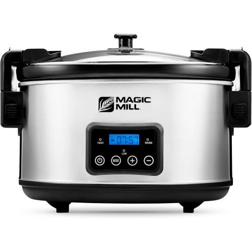  Magic Mill 8.5 Quart Slow Cooker Crock Pot, Digital Programmable, 20 Hour Timer, 3 Cooking Settings, Locking Lid for Easy Transport, Dishwasher Safe