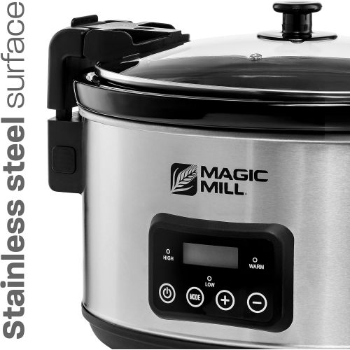  Magic Mill 8.5 Quart Slow Cooker Crock Pot, Digital Programmable, 20 Hour Timer, 3 Cooking Settings, Locking Lid for Easy Transport, Dishwasher Safe