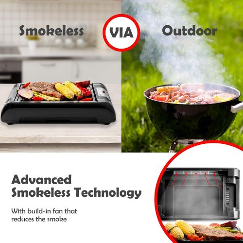  Magic Mill 2 in 1 Electric Smokeless Grill and Griddle Pan for Indoor BBQ in Your kitchen  Digital Temperature Control - Cooking Timer  Built in Fan for Smokeless Grilling