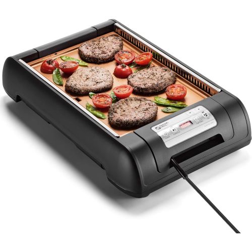  Magic Mill 2 in 1 Electric Smokeless Grill and Griddle Pan for Indoor BBQ in Your kitchen  Digital Temperature Control - Cooking Timer  Built in Fan for Smokeless Grilling