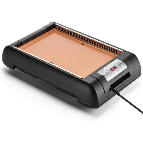  Magic Mill 2 in 1 Electric Smokeless Grill and Griddle Pan for Indoor BBQ in Your kitchen  Digital Temperature Control - Cooking Timer  Built in Fan for Smokeless Grilling