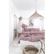 /MagicLinen Linen duvet cover in Woodrose (Dusty Pink). Washed linen bedding. Custom sizes. Farmhouse decor