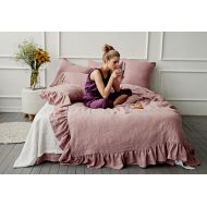 MagicLinen Ruffled linen duvet cover. Custom linen bedding. King, Queen, Twin, Full, Double sizes. Farmhouse decor