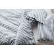 MagicLinen Blue Striped linen bedding SET. Linen duvet cover set with 2 pillowcases. Stone washed, handmade linen bed set. King  Queen duvet sizes