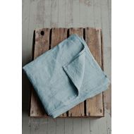 MagicLinen Linen flat sheet in Aquamarine Blue (Teal/Turquoise). Stone washed, softened linen bedding. Custom size flat sheets, handmade bed linens
