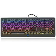 Magic-Refiner MK9 Mechanical Gaming Keyboard RGB Retro Keyboard-Blue Switch-LED Backlit - Sliver-Plating 108 Key Round Keycaps Anti-Ghosting Mechanical Illuminated Keyboard for PC Gaming and MAC