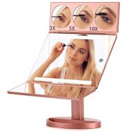 Magicfly XLarge Led Mirror, 19.2inch 28 LED Lighted Vanity Mirror with 10X/5X/3X Magnification, Hollywood Style Trifold Mirror with Touch Screen & 360°Rotation, Rose Gold