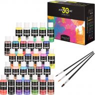 [아마존핫딜][아마존 핫딜] Magicfly 30 Colors Acrylic Paint Set (2fl oz/60ml Each), Non-Toxic Craft Paints with 3 Brushes, for Multi-Surface Paint on Canvas, Paper, Wood, Stone, Ceramic and Model