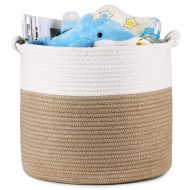 Magicfly Cotton Rope Laundry Baskets, 15 X 15 X 14 Inch Large Tall Baby Nursery Organizer, Toys and Baby Woven Storage Blankets Basket in Living Room, Baby Nursery and Kids Room, B