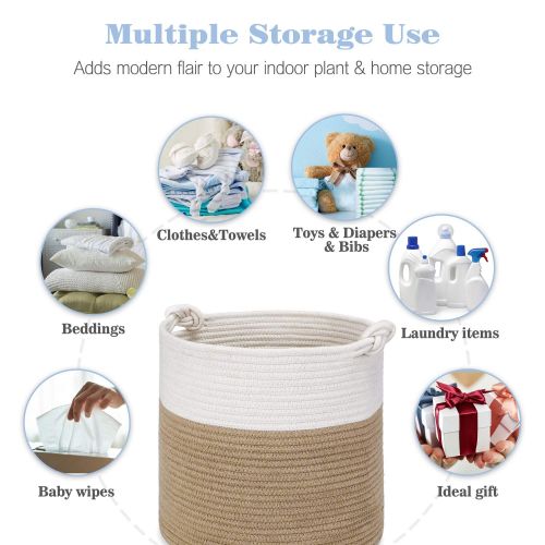  Magicfly Cotton Rope Laundry Baskets, 15 X 15 X 14 Inch Large Tall Baby Nursery Organizer, Toys and Baby Woven Storage Blankets Basket in Living Room, Baby Nursery and Kids Room, B