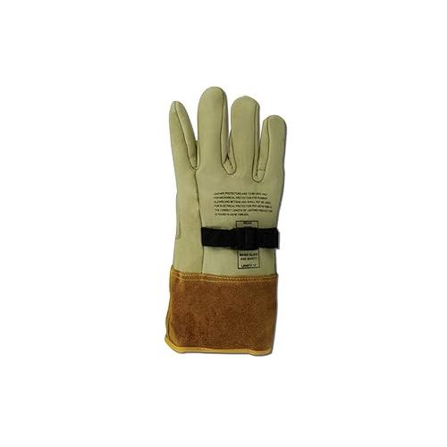  MAGID Leather Lineman Electrical Protector Work Gloves, 1 Pair, Size 8, 60611PS8, for Use with Rubber Insulated Gloves, Tan