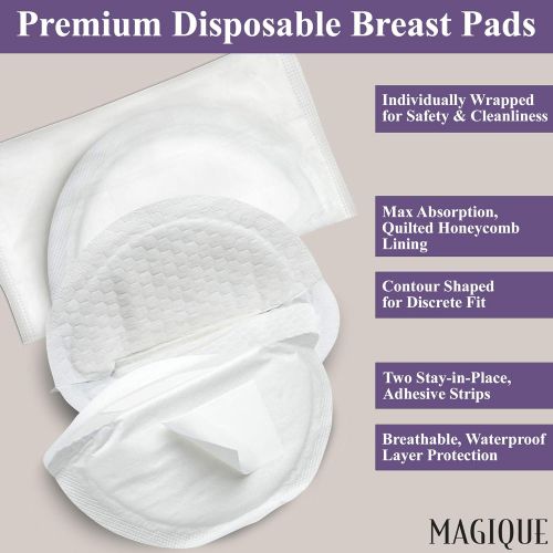  [아마존베스트]Magique Breastfeeding Nursing Pads - Ultra Ever Dry, Disposable Breast Pad - Breast Feeding Bra Pads with...