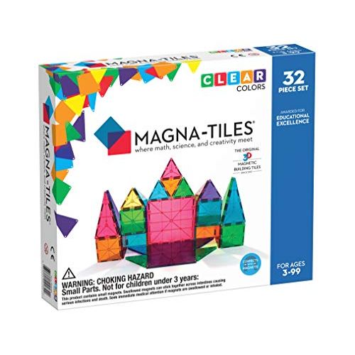  [아마존베스트]Magna-Tiles 32-Piece Clear Colors Set, The Original, Award-Winning Magnetic Building Tiles for Kids, Creativity and Educational Building Toys for Children, STEM Approved