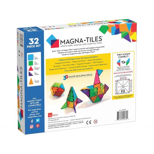  [아마존베스트]Magna-Tiles 32-Piece Clear Colors Set, The Original, Award-Winning Magnetic Building Tiles for Kids, Creativity and Educational Building Toys for Children, STEM Approved