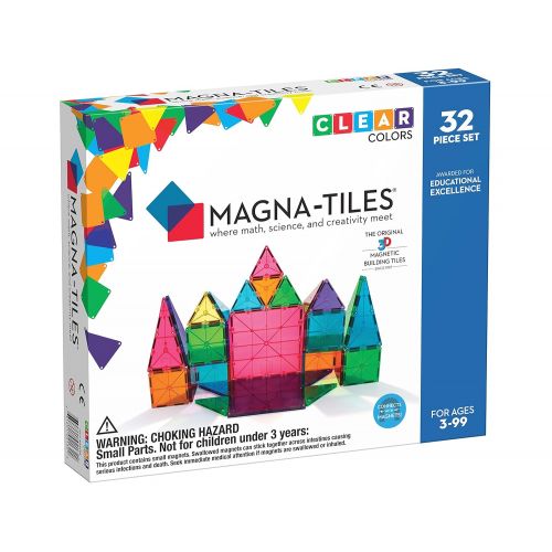  Magna-Tiles 32-Piece Clear Colors Set, The Original, Award-Winning Magnetic Building Tiles for Kids, Creativity and Educational Building Toys for Children, STEM Approved