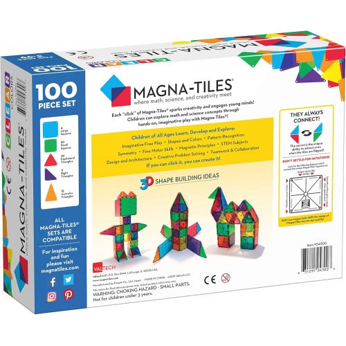  Magna-Tiles 100-Piece Clear Colors Set  The Original, Award-Winning Magnetic Building Tiles  Creativity and Educational  STEM Approved