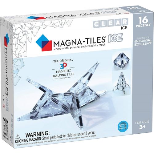  Magna-Tiles 18716 16Piece Ice Set, The Original, Award-Winning Magnetic Building Tiles, Creativity & Educational, Stem Approved, Translucent