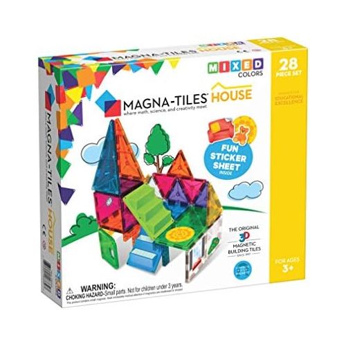  Magna-Tiles 18332 28-Piece House Set, The Original, Award-Winning Magnetic Building Creativity and Educational, STEM Approved, Solid and Clear Colors (Pack of 28)