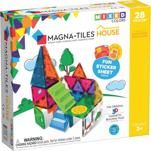  Magna-Tiles 18332 28-Piece House Set, The Original, Award-Winning Magnetic Building Creativity and Educational, STEM Approved, Solid and Clear Colors (Pack of 28)