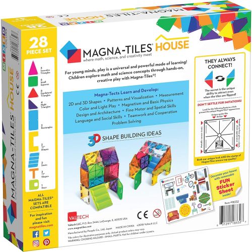  Magna-Tiles 18332 28-Piece House Set, The Original, Award-Winning Magnetic Building Creativity and Educational, STEM Approved, Solid and Clear Colors (Pack of 28)