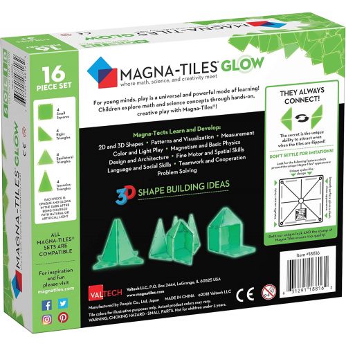  Magna-Tiles 16-Piece Glow in The Dark Set  LED Light Included  The Original, Award-Winning Magnetic Building Tiles  Creativity and Educational  STEM Approved