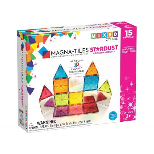  Magna-Tiles 18915 15Piece Stardust Set, The Original, Award-Winning Magnetic Building Tiles, Creativity & Educational, Stem Approved, Glitter and Mirrors (Pack of 15)